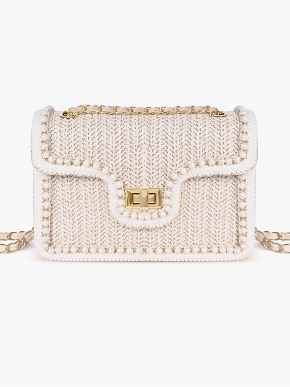 Straw and pearl cross body bag, never worn